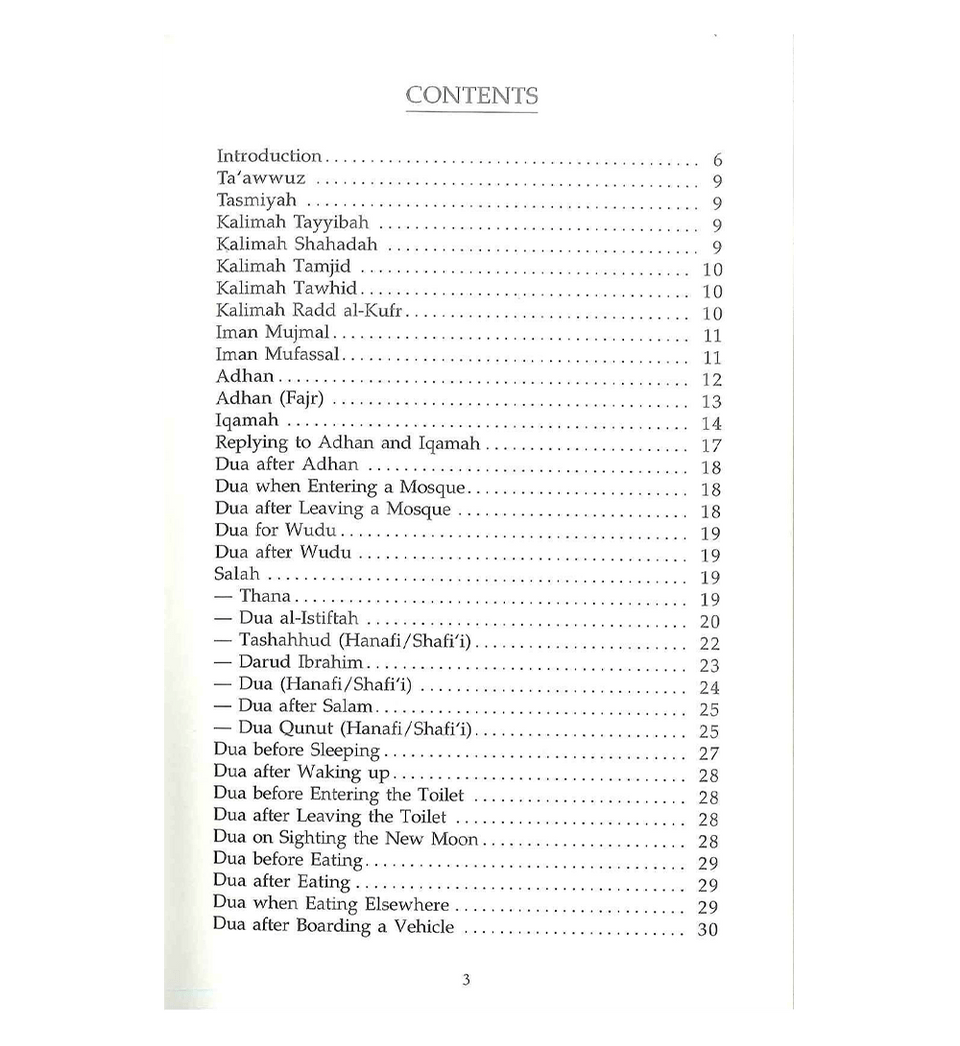 Daily Dua masnun duas book contents