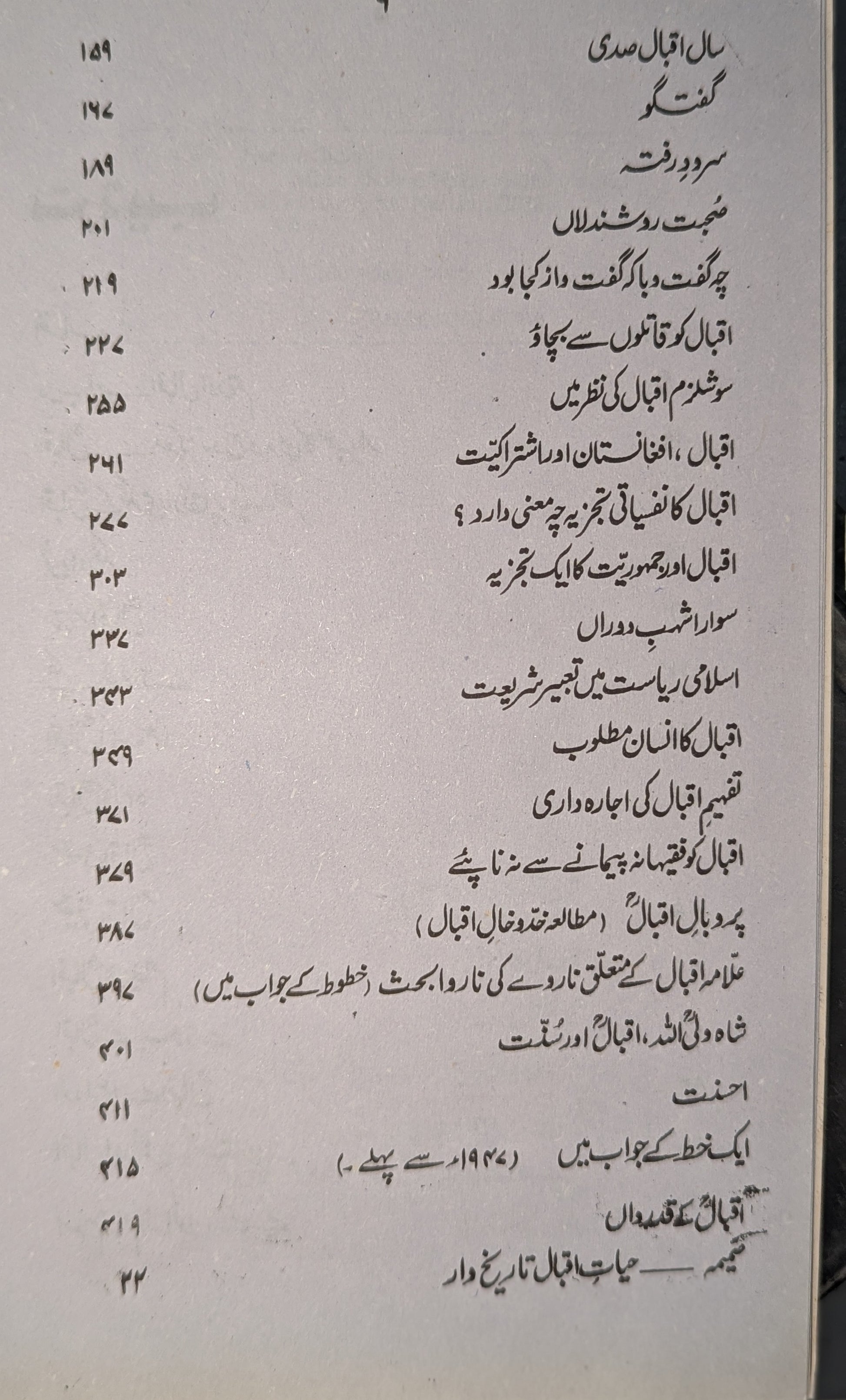 Detailed Index of Chapters in Iqbal Ka Shaula-e-Nawa Urdu Book