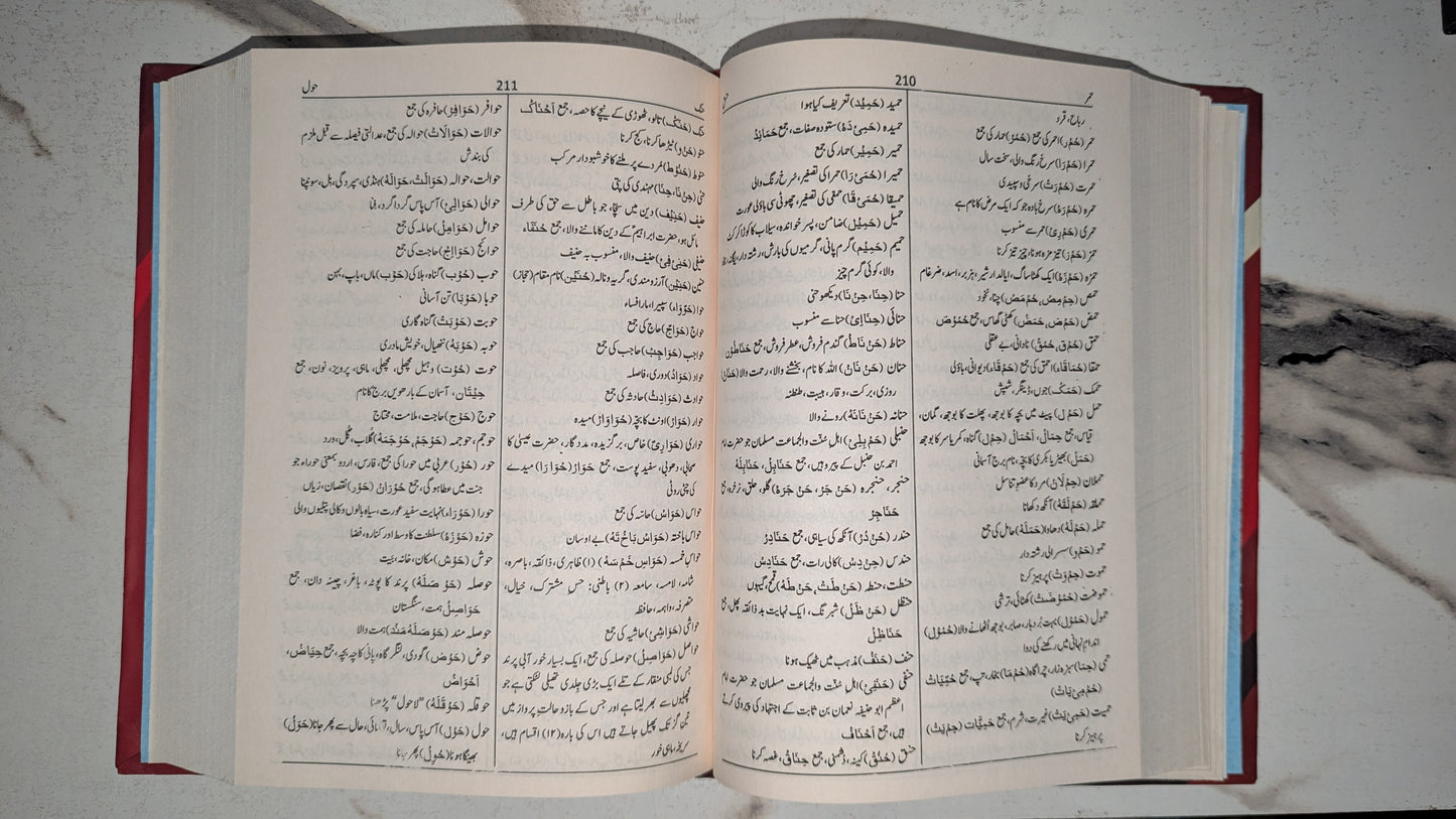 Inside page of Farhang-e-Amira showing Arabic Persian and Turkish word meanings in Urdu with pronunciation