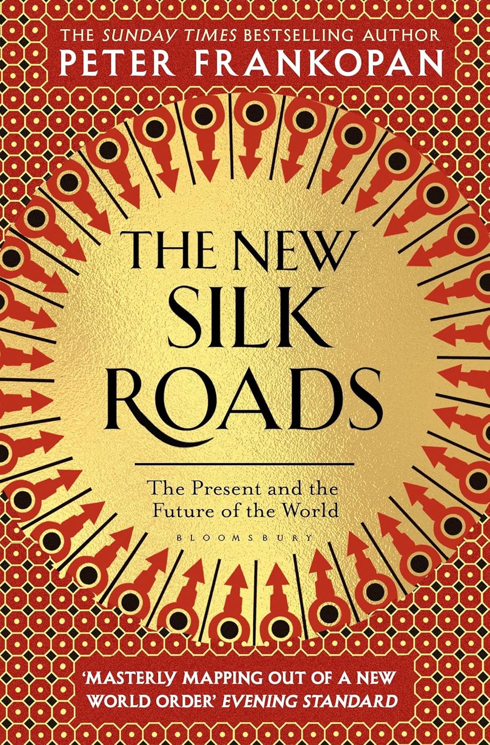 Book cover of 'The New Silk Roads' by Peter Frankopan with decorative border and text.